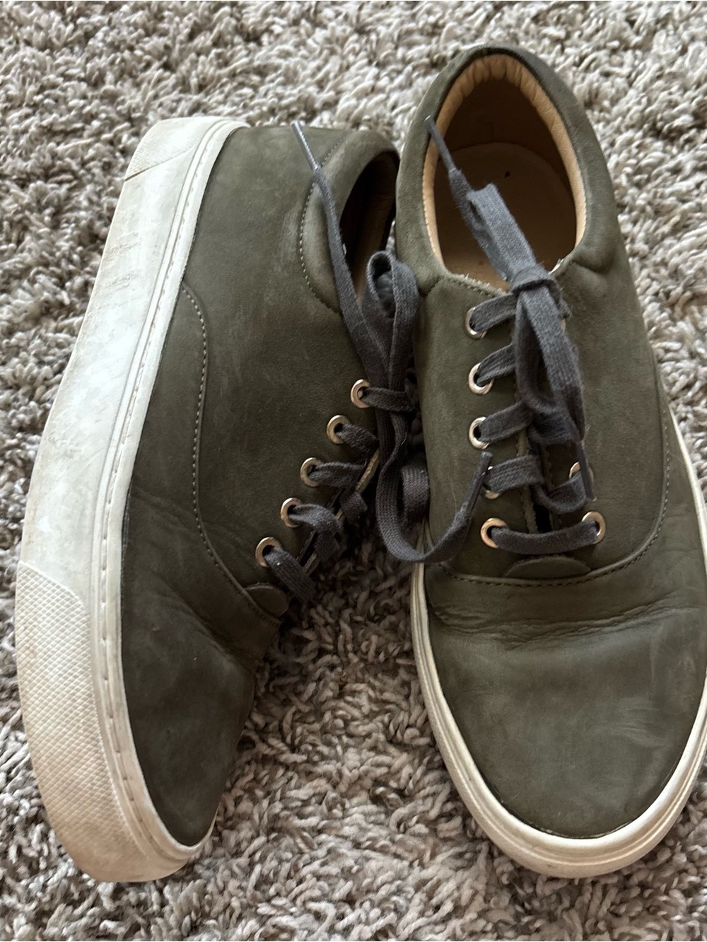 Women  Olive Suede Lace-Up Sneakers 7 vibram soles NISOLO